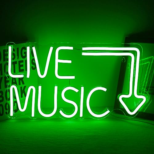 Live Music Neon Sign - Grün Musik Neon Schild, USB Power Led Schild Leuchtreklame für Bierbar, Musikstudio,Schlafzimmer,Wanddekoration,Club,Pub,Zimmer,Party Dekor,Geschenk von Wanxing