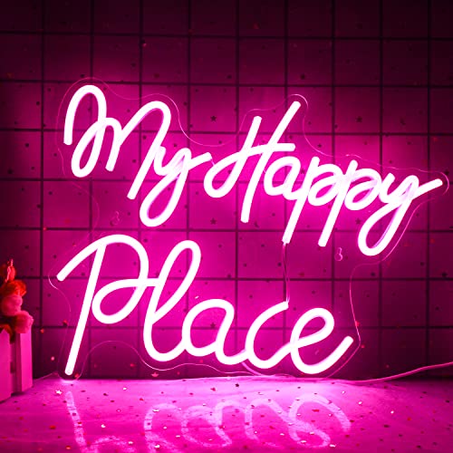 My happy place Neon schild Rosa Neon schild für Wand Dekor Neonlicht schriftzug mit USB-betrieben für Schlafzimmer, Spielzimmer, Bar, Party, Geburtstag von Wanxing