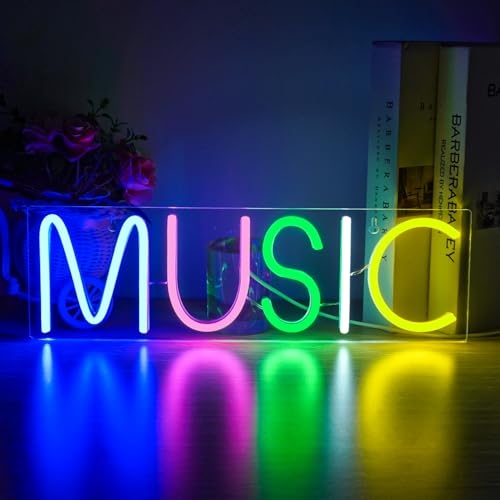 Wanxing Neonlicht Musik Leuchtreklame für Wanddekor Bunte Buchstaben Neonlichter Zeichen Musik Wort LED Neon für Schlafzimmer Spielzimmer Club Musik Bar Party von Wanxing