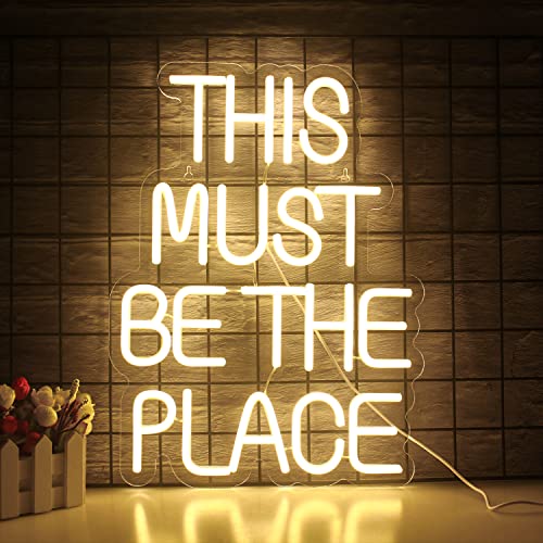 This Must Be The Place Neon Schild für Wanddekoration, warm weißes LED Neon Licht, Neonlicht schriftzug mit USB-betrieben für Schlafzimmer, Bar, Geburtstagsfeier, Geschenk für Mädchen von Wanxing