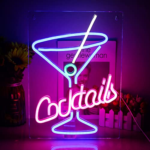 Cocktail Neon Schild Cocktails Neon Neonlichter für Wanddekoration Cocktails Schriftzug Neon Licht mit USB betrieben für Bar, Club, Shop, Cocktail Party von Wanxing