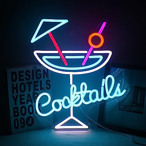 Wanxing Cocktails Neon Schild, Led Neon Bar Sign Dimmbar Cocktail Glas Leuchtreklame für Wand, Blau Weiß Neon Licht für Pub Home Bier Bar Club Man Cave Restaurant Shop Sign Dekor von Wanxing