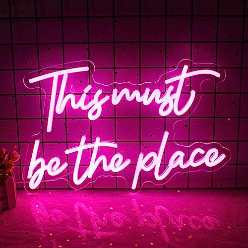 Wanxing This Must Be the Place Neon Schild Led, Rosa Leuchtreklame mit USB Power Buchstabe Neon Lichter Wand für Schlafzimmer Pub Home Bar Room Club Party Fenster Wanddekoration Geschenk von Wanxing