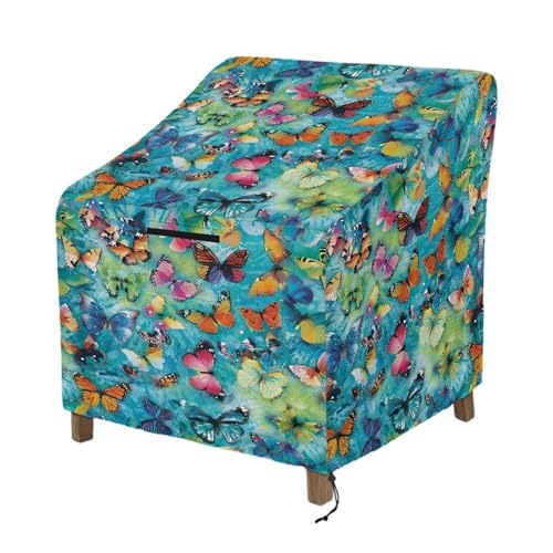 Wanyint Butterfly Batik-Gartenstuhlhussen, wasserdicht, UV-Schutz, wetterfest, Lounge-Stuhl-Abdeckung, strapazierfähig, passend für bis zu 83 x 89 x 92 cm von Wanyint