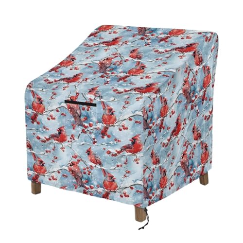 Wanyint Cardinal Holly Berry Snow Outdoor Patio Stuhlbezüge, wasserabweisend, für Garten-Lounge, tiefe Sitzbezüge, UV-Schutz, Adirondack-Stuhlschutz, passend für bis zu 74 x 84 x 92 cm von Wanyint