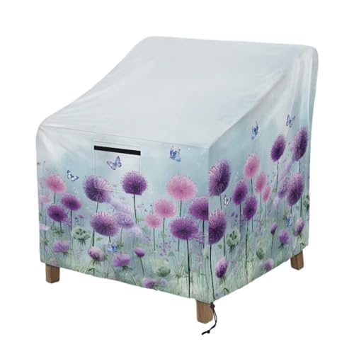 Wanyint Gartenstuhl-Abdeckungen, wasserdicht, staubdicht, stapelbar, für den Außenbereich, Rasen, Terrasse, Möbelschutz, passend für bis zu 74 x 84 x 92 cm, Löwenzahn-Schmetterling von Wanyint