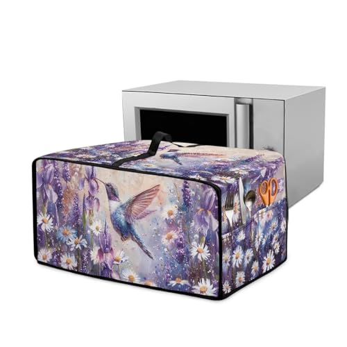 Wanyint Große Toaster-Ofenabdeckung, Leinenoptik, Polyester, mit Griff oben und Seitentasche, Heimküchendekoration, 57 x 47 x 33 cm, Kolibri, Gänseblümchen, Violett von Wanyint