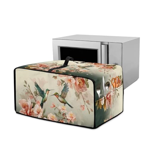 Wanyint Große Toaster-Ofenabdeckung, Leinenoptik, Polyester, mit Griff oben und Seitentasche, Heimküchendekoration, 57 x 47 x 33 cm, Kolibri-Blume, Retro von Wanyint