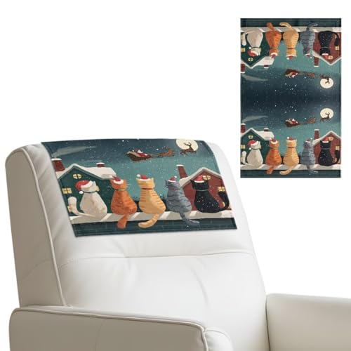 Wanyint Kopfstützenbezug für Liegestuhl, Kunstleder, mit selbstklebender Rückseite, Klettbänder für Zuhause und Büro, 43,2 x 68,2 cm, Weihnachtskatzenschlitten, 2 Stück von Wanyint