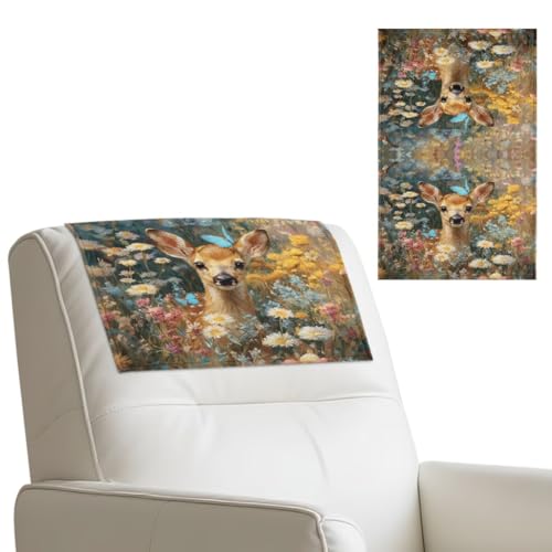 Wanyint Kopfstützenbezug für Liegestuhl, rutschfester Kopfstützenschutz aus Kunstleder, mit Klettverschlüssen, wasserdichter Möbelschutz für Sofa, 43,2 x 68,2 cm, Hirschblumen-Schmetterling, 3er-Set Wanyint Kopfstützenbezug für Liegestuhl, rutschfester Kopfstützenschutz aus Kunstleder, mit Klettverschlüssen, wasserdichter Möbelschutz für Sofa, 43,2 x 68,2 cm, Hirschblumen-Schmetterling, 3er-Set von Wanyint