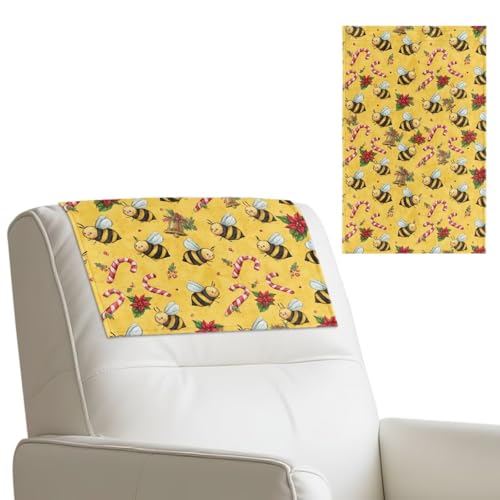 Wanyint Kopfstützenschutz, Kunstlederbezug mit selbstklebenden Klettverschlüssen, rutschfester Kopfstützenbezug für Sofa, Zweisitzer, Couch, 43,2 x 68,2 cm, Bienen-Zuckerstangen-Gelb, 2 Stück von Wanyint