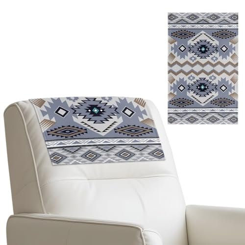 Wanyint Kopfstützenschutz, Kunstlederbezug mit selbstklebenden Klettverschlüssen, rutschfester Kopfstützenbezug für Sofa, Zweisitzer, Couch, 43,2 x 68,2 cm, Südwest-Azteken-Blaugrau von Wanyint