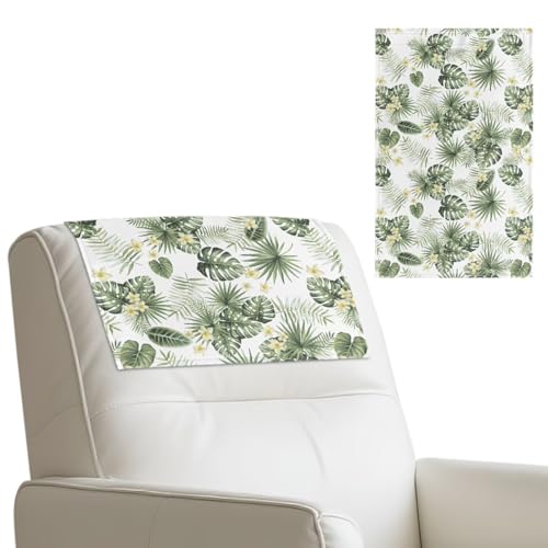 Wanyint Kopfstützenschutz, Kunstlederbezug mit selbstklebenden Klettverschlüssen, rutschfester Kopfstützenbezug für Sofa/Zweisitzer/Couch, 43,2 x 68,2 cm, Monstera-Palmblatt-Plumeria, 2 Stück von Wanyint