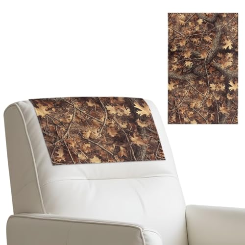Wanyint Kopfstützenschutz für Liegestuhl, PU-Leder, wasserdicht, mit selbstklebenden Klettverschlüssen, für Wohnzimmer-Dekor, 43,2 x 68,2 cm, Tarnmuster, Jagdzweig, Blattbraun von Wanyint