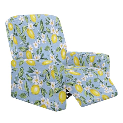 Wanyint Lehnesofabezug, universeller Stretch-Sofa-Bezug mit Zitronenblüte, Blau, 4 Stück, Sofa-Schonbezug, Polyester-Spandex, Möbelschutz für Kinder, Haustiere von Wanyint