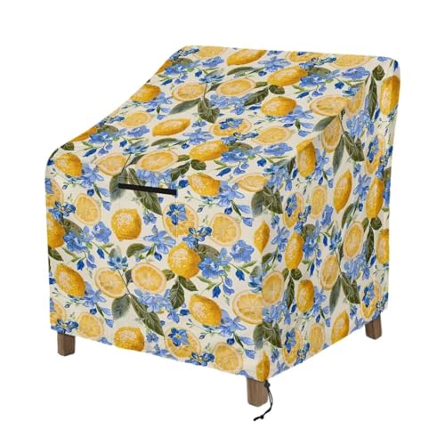Wanyint Lemon Flower Blue Waterproof Outdoor Chair Covers All Weather Protection Lounge Deep Seat Covers for Wicker, Swivel, Adirondack, Rocking Chairs, 74x84x92cm von Wanyint