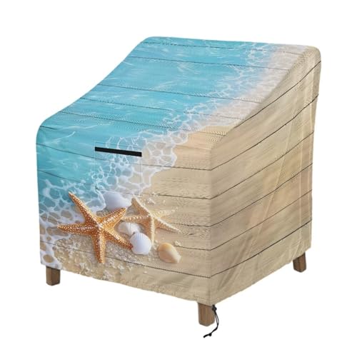 Wanyint Outdoor Stuhlhussen Wasserdicht Stapelbar Gartenstuhl Schutz Anti-UV Wetterbeständig Terrassenmöbel Abdeckungen 96x96x92cm Seestern Muschel Holzmaserung von Wanyint