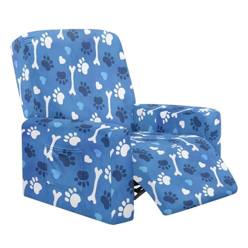 Wanyint Paw Bone Heart Blue Lazy Boy Liegestuhlbezug, Polyester, Spandex, Hundewelpen, Fußabdruck, Sofabezug, atmungsaktiv, weich, Einzelsitz, Couch, Schonbezug mit Tasche für Wohnzimmer Wanyint Paw Bone Heart Blue Lazy Boy Liegestuhlbezug, Polyester, Spandex, Hundewelpen, Fußabdruck, Sofabezug, atmungsaktiv, weich, Einzelsitz, Couch, Schonbezug mit Tasche für Wohnzimmer von Wanyint