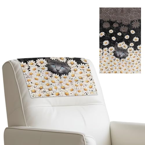 Wanyint Rutschfester Kopfstützenschutz, Kunstleder, Kopfstützenbezüge mit selbstklebender Rückseite, Klettbänder für Haustiere, 43,2 x 68,2 cm, Katzengänseblümchen von Wanyint