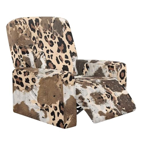 Wanyint Schonbezug für Liegestuhl mit Leopardenmuster, bequem, 4 Stück, Stretchbezug für Liegestuhl, mit elastischer Unterseite und Tasche von Wanyint