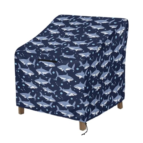 Wanyint Shark Blue Wasserdichte Outdoor-Stuhlhussen UV-Schutz Staubdicht Drehstuhl Abdeckung für Terrasse Gartenmöbel Passend für bis zu 96 x 96 x 92 cm von Wanyint