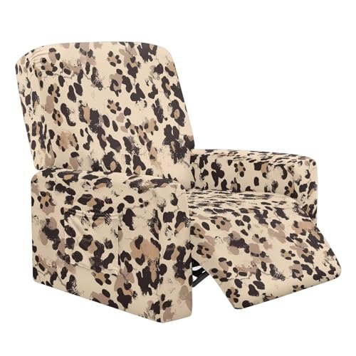 Wanyint Sofaschonbezug mit Leopardenmuster, extra groß, weich, dick, Sofaschonbezug, Liegestuhl, Sitzbezug mit elastischer Unterseite und Seitentasche, 4 Stück von Wanyint