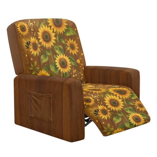 Wanyint Sonnenblumen-Bezug mit Holzmaserung, Bienendruck, dehnbar, strapazierfähig, Liegestuhlbezug, 4 Stück, Lazy Boy, Schonbezug, dick, weich, Möbelschutz Wanyint Sonnenblumen-Bezug mit Holzmaserung, Bienendruck, dehnbar, strapazierfähig, Liegestuhlbezug, 4 Stück, Lazy Boy, Schonbezug, dick, weich, Möbelschutz von Wanyint