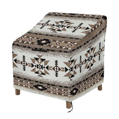 Wanyint Southwestern Aztec Brown Outdoor Gartenstuhlhussen Lounge Tiefe Sitzbezüge Wasserdichte Funktions-Abdeckung für Drehgelenk, Adirondack, Schaukelstühle, 96 x 96 x 92 cm von Wanyint