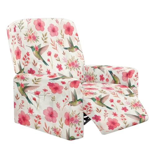 Wanyint Stretchbezug für Liegestuhl mit Kolibri-Blumenmuster, bequem, 4 Stück, Stretch-Schonbezug, extra groß, für Heimdekoration von Wanyint