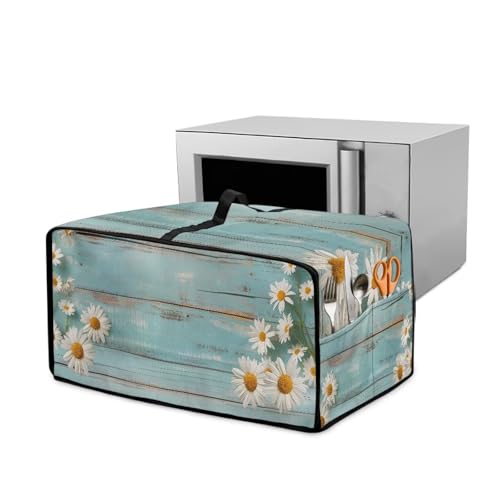 Wanyint Toaster Backofen Schutz Groß - Passform 57cm Breite, Bedrucktes Design mit praktischem Griff & Tasche Küchenzubehör, Gänseblümchen Holzmaserung Blau von Wanyint