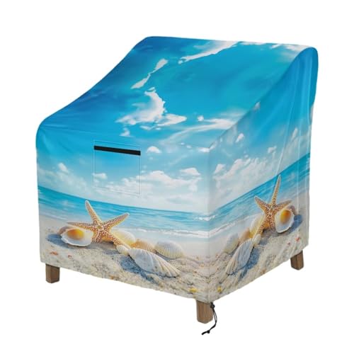 Wanyint Wasserdichte Gartenstuhl-Abdeckungen, staub-, regen-, schneefest, hohe Rückenlehne, Terrassenmöbel, Rasenstuhlschutz, 96 x 96 x 92 cm, Strand-Seestern, Muschel von Wanyint