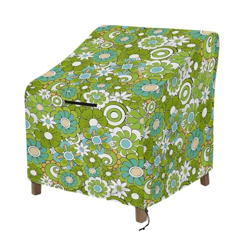 Wanyint Wasserdichte Outdoor-Stuhlhussen, UV-beständig, Adirondack-Schaukelstuhlhussen, Liegestuhlschutz, passend für bis zu 83 x 89 x 92 cm, Hippie-Blume, Grün, Cyan von Wanyint