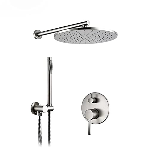 Duscharmatur Unterputz Set, Bad Duschsystem 8-12" Regendusche, Gebürstet PVD Messing Ventil Umsteller Mischbatterie Mit Handbrausen Wandmontage Duscharm Duschmischer Kit,2 functions,12 inch von Wanym