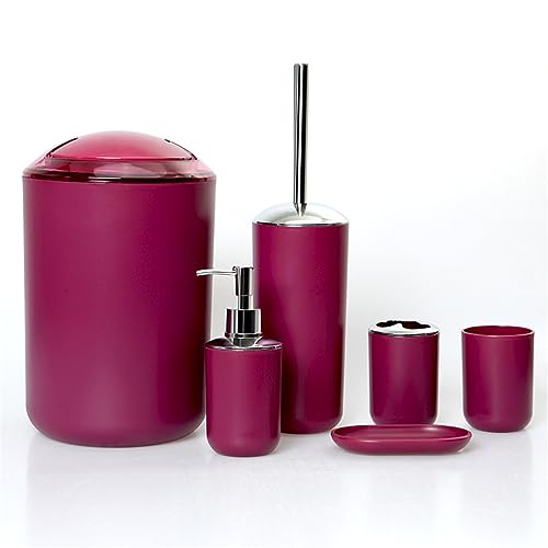 Wanym 6-Teiliges Badezimmer Zubehör Set - Mülleimer, Toilettenbürste, Zahnbürstenhalter, Zahnputzbecher, Seifenschale, Lotionspender - Burgundy Wanym 6-Teiliges Badezimmer Zubehör Set - Mülleimer, Toilettenbürste, Zahnbürstenhalter, Zahnputzbecher, Seifenschale, Lotionspender - Burgundy von Wanym