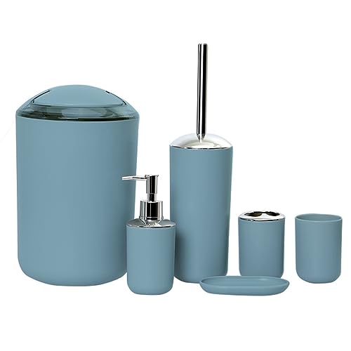 Wanym 6-Teiliges Badezimmer Zubehör Set - Mülleimer, Toilettenbürste, Zahnbürstenhalter, Zahnputzbecher, Seifenschale, Lotionspender - Light Blue Wanym 6-Teiliges Badezimmer Zubehör Set - Mülleimer, Toilettenbürste, Zahnbürstenhalter, Zahnputzbecher, Seifenschale, Lotionspender - Light Blue von Wanym