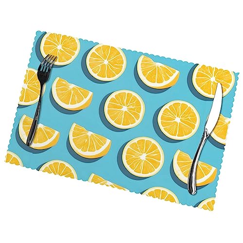 Lemon Wedges Tischsets 6er Set, Hitzebeständige Platzsets, Abwaschbare Tischsets, rutschfest, schmutzabweisend, Küchentisch-Tischsets, leicht zu reinigen von WapNo