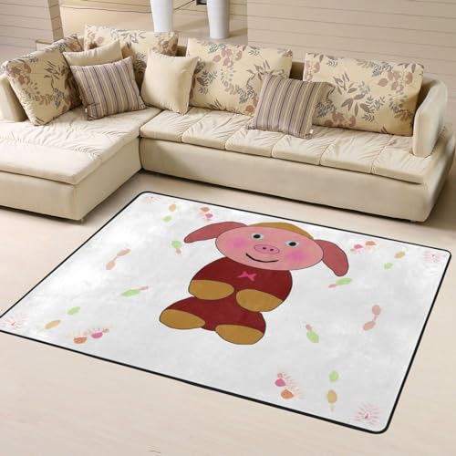 Rutschfeste Fußmatte mit Cartoon-Schwein, bedruckte Fußmatte, Raumdekoration, Wohnkultur, Wohnzimmer, Schlafzimmer, 160 x 122 cm. von WapNo