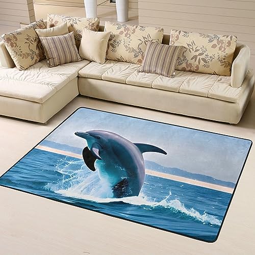 Rutschfeste Fußmatte mit Delfinen, bedruckt, Heimdekoration, Wohnzimmer, Schlafzimmer, 160 x 122 cm. von WapNo
