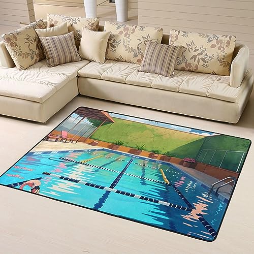 Rutschfeste Fußmatte mit Flamingo und Schwimmbad, bedruckte Fußmatte, Raumdekoration, Wohnkultur, Wohnzimmer, Schlafzimmer, 160 x 122 cm. von WapNo