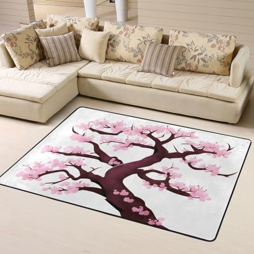 Rutschfeste Fußmatte mit Kirschblüten-Baum, bedruckte Fußmatte, Raumdekoration, Wohnkultur, Wohnzimmer, Schlafzimmer, 160 x 122 cm. von WapNo