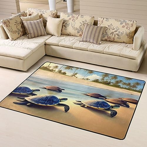 Rutschfeste Fußmatte mit Schildkröten am Strand, bedruckte Fußmatte, Raumdekoration, Wohnkultur, Wohnzimmer, Schlafzimmer, 160 x 122 cm. von WapNo