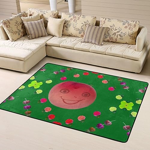 Rutschfeste Fußmatte mit lächelnden roten Pfirsichen, bedruckte Fußmatte, Raumdekoration, Wohnkultur, Wohnzimmer, Schlafzimmer, 160 x 122 cm von WapNo