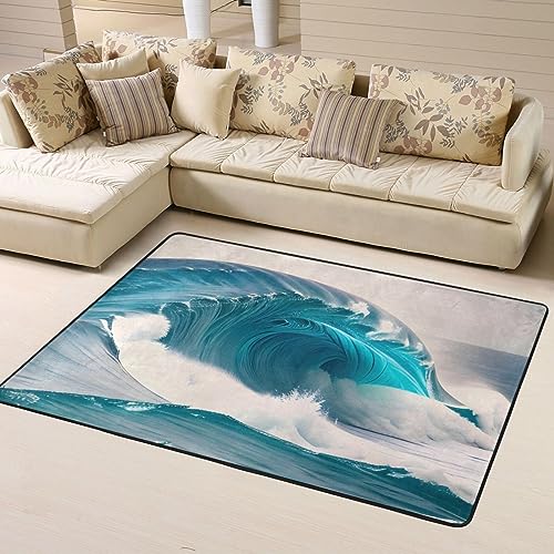 Rutschfeste Teppich-Fußmatte, Cartoon-Motiv, blaue Meereswelle, bedruckte Fußmatte, Raumdekoration, Heimdekoration, Wohnzimmer, Schlafzimmer, 160 x 122 cm. von WapNo