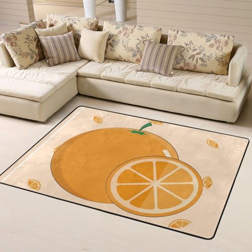 Rutschfeste Teppich-Fußmatte, Cartoon-Motiv, frisches Orange, bedruckte Fußmatte, Raumdekoration, Heimdekoration, Wohnzimmer, Schlafzimmer, 160 x 122 cm. von WapNo