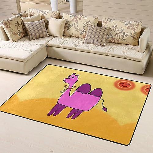Rutschfeste Teppich-Fußmatte, Kamel in Cartoon-Wüste, bedruckte Fußmatte, Raumdekoration, Heimdekoration, Wohnzimmer, Schlafzimmer, 160 x 122 cm. von WapNo