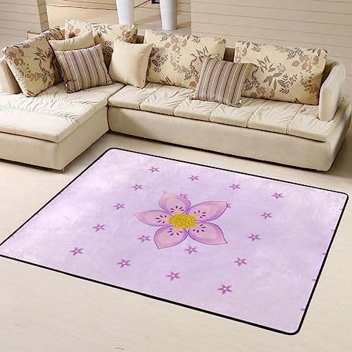 Rutschfeste Teppich-Fußmatte, fünfblättrige lila Blumen, bedruckte Fußmatte, Raumdekoration, Wohnkultur, Wohnzimmer, Schlafzimmer, 160 x 122 cm. von WapNo
