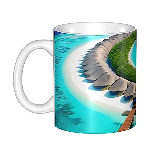 WapNo Malediven Landschaft Keramik Teetasse Kaffeetasse für Büro und Zuhause mit Henkel, Campingbecher, 340 ml von WapNo