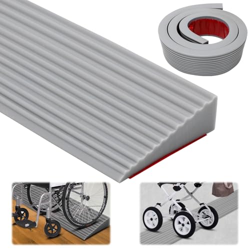 100x5.5x1.6CM Schwellenrampe, Türschwellenrampen, PVC Rollstuhlrampe, rutschfeste Oberfläche, Gummirampe Auffahrrampe Schwellenrampe für Rollstuhl, Kinderwagen, Rollator oder e Scooter (Grau, 1.6) von Wapasezyar