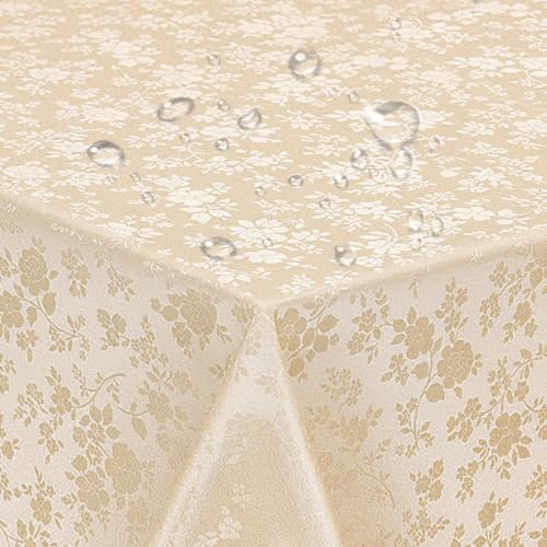 Tischdecke Outdoor Abwaschbar, rechteckig Plastik Tischtuch Tablecloth, Wasserdicht, Wetterfest, Deko für Party, Silvester, Weihnachten, Esstisch, Feste, Esszimmer (Helles Champagner, 100X140CM) von Wapasezyar