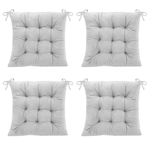 Wapasezyar 4 Stück Stuhlkissen, 40x40cm Sitzkissen Sitzpolster Stuhl Sitzkissen, Sitzkissen Gefüllt mit Bindebänder, Esszimmerstuhl Sitzauflage Stuhl für Bürostuhl Sitzpolster (Grau) von Wapasezyar